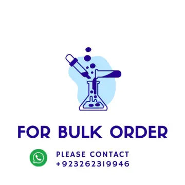 Graphic for bulk order inquiry featuring a laboratory flask and contact details.