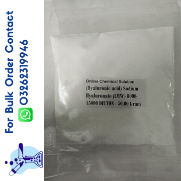 Sodium Hyaluronate (Hyaluronic Acid) LMW 8000-15000 DELTON 50 Gram packaging for skincare and cosmetic use.