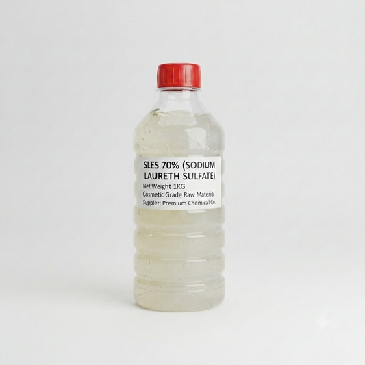Bottle of SLES 70% with a red cap on a white background